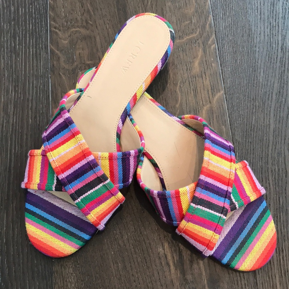 Jcrew Rainbow stripe flats sandals sz 7.5